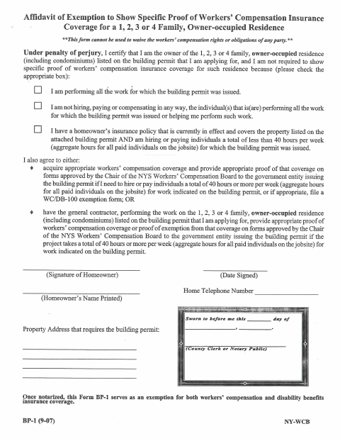 First page of the Workers’ Compensation Exemption Affidavit