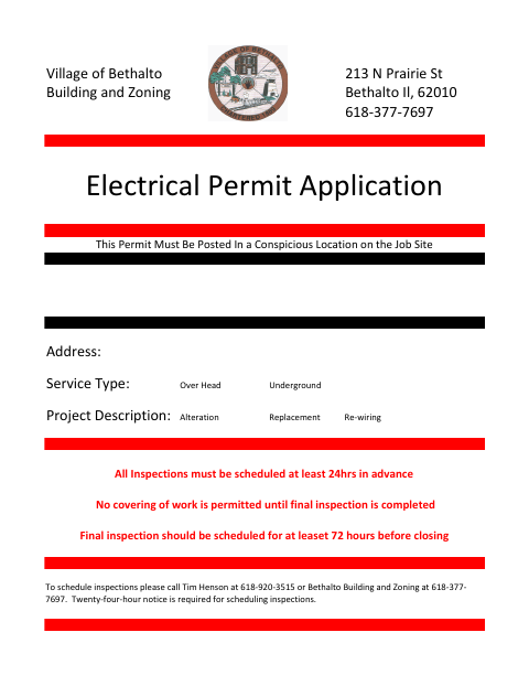 First page of the Residential Electrical Permit Application