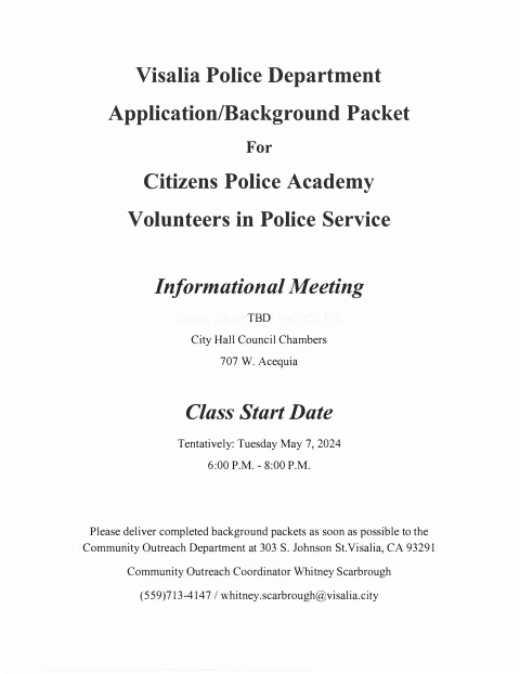 First page of the Citizens Police Academy VIPS Application