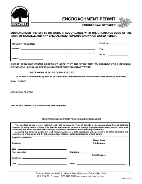 First page of the Encroachment Permit