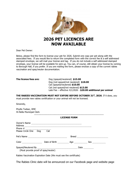 First page of the Pet License Application