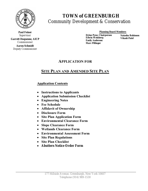 First page of the Site Plan Application and Ownership Affidavit