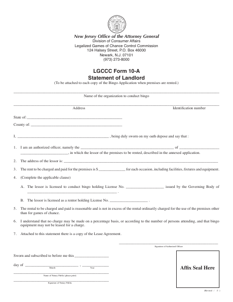 First page of the Bingo Statement of Landlord