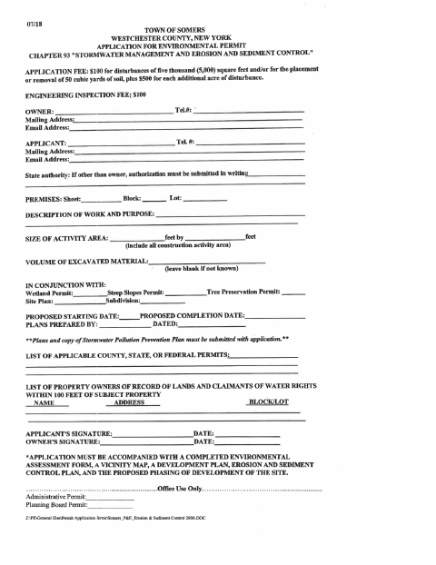 First page of the Stormwater Management and Erosion and Sediment Control Permit Application