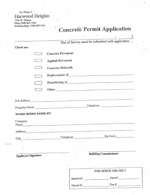 First page of the Concrete Permit Application