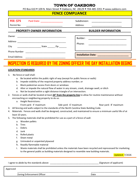 First page of the Fence Compliance