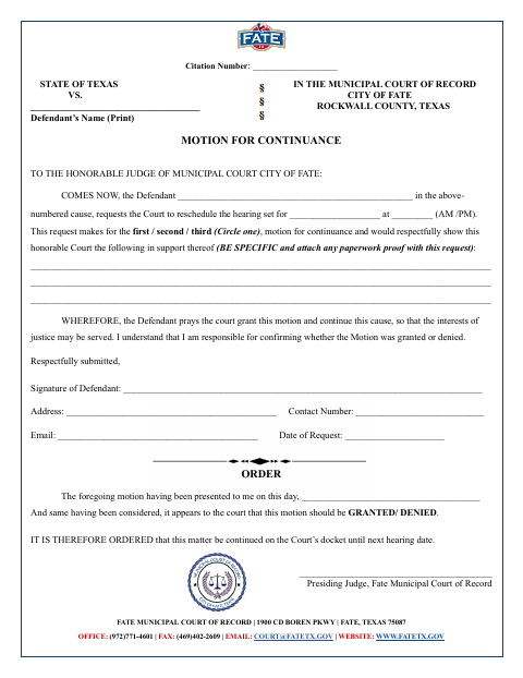 First page of the Motion for Continuance