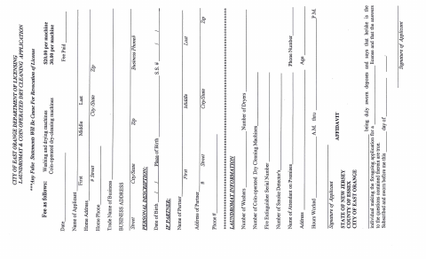 First page of the Laundromat and Coin Operated Dry Cleaning Application