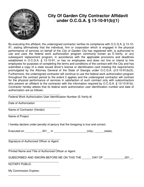 First page of the Contractor Affidavit