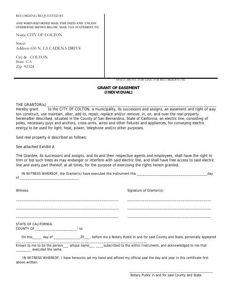 First page of the Grant Of Easement (Individual)