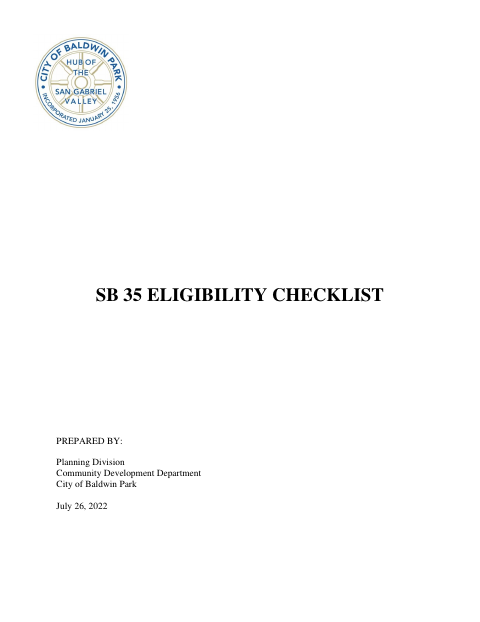 First page of the SB 35 Eligibility Checklist