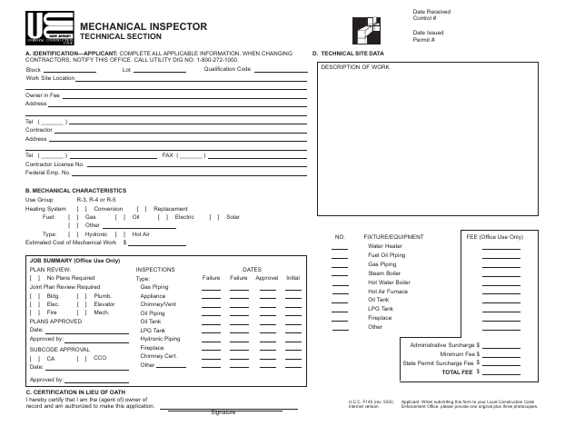 First page of the Mechanical Inspector Technical Section