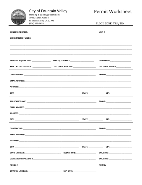 First page of the Permit Worksheet