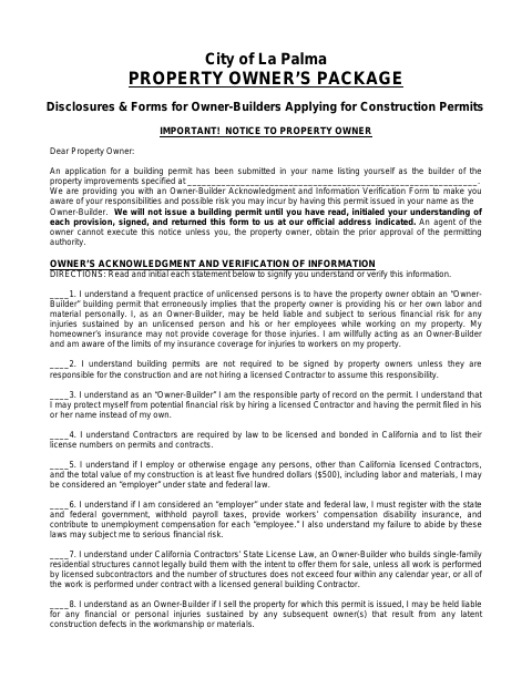 First page of the Owner-Builder Property Package