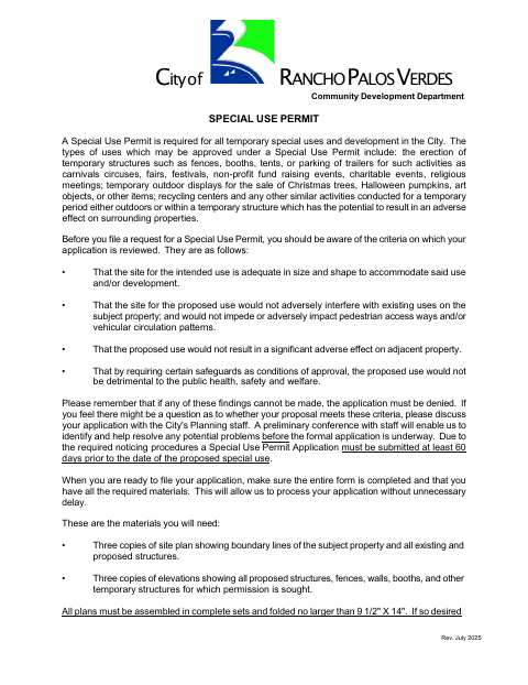 First page of the Special Use Permit Application