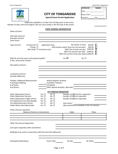 First page of the Special Event and Parade Permit Application