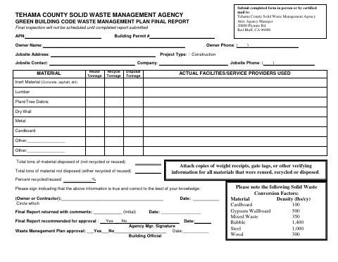 First page of the Green Building Code Waste Management Plan Final Report