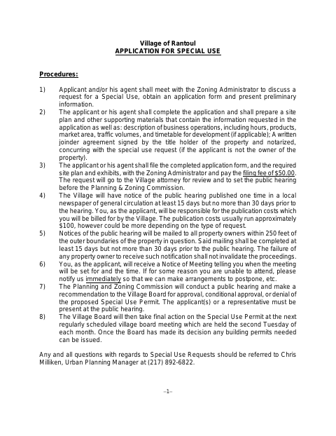 First page of the Application for Special Use
