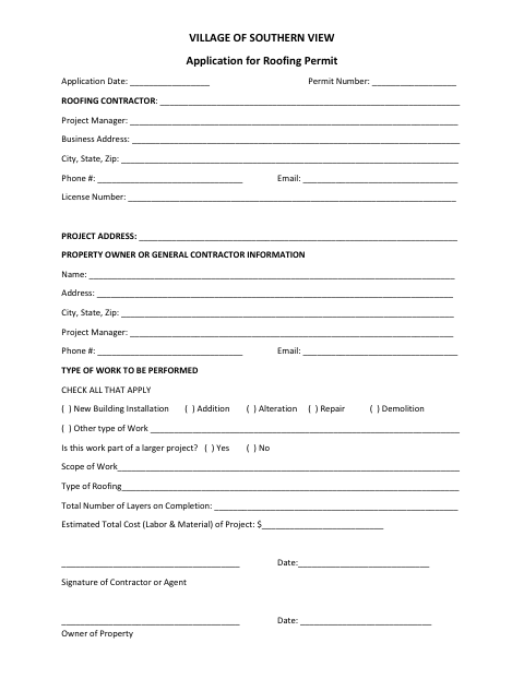 First page of the Residential Roofing Permit Application