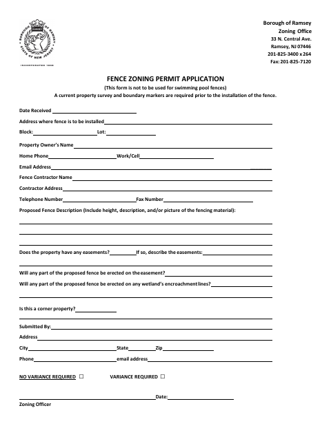 First page of the Fence Zoning Permit Application