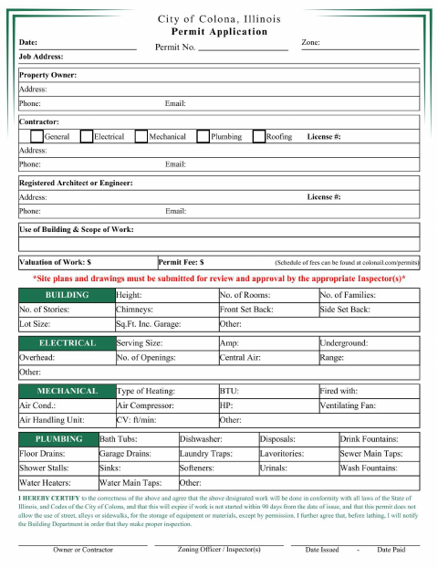 First page of the Permit Application