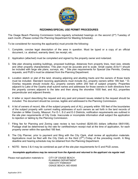 First page of the Rezoning/Special Use Permit Application