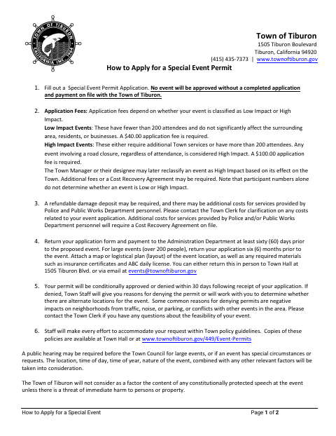First page of the Special Event Permit Application