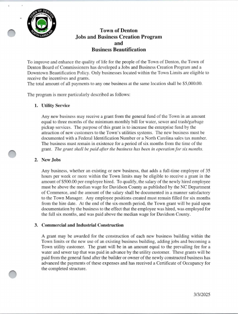 First page of the Jobs and Business Creation Program and Business Beautification Grant Application