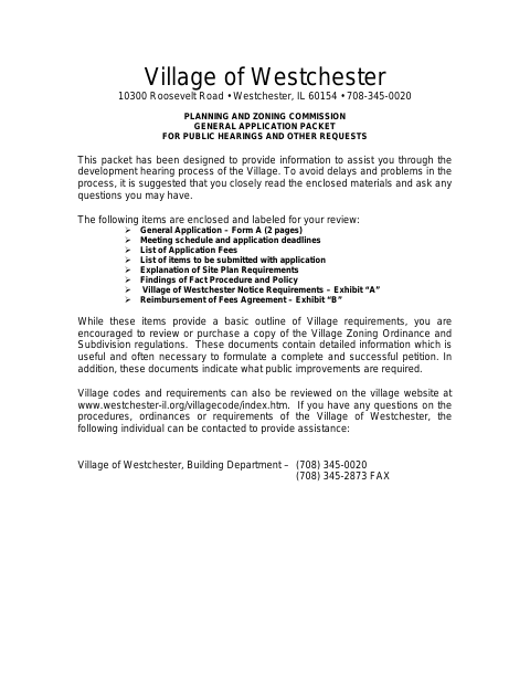 First page of the Planning and Zoning Application for Public Hearings