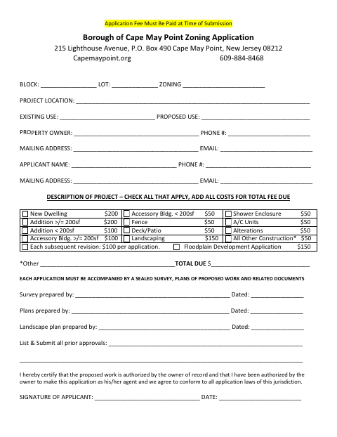 First page of the Zoning Application