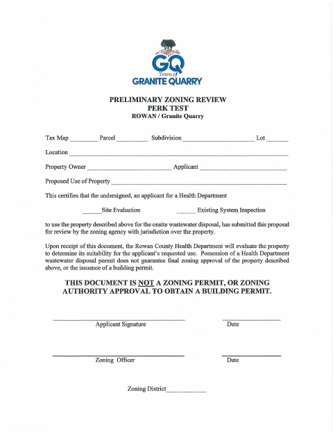 First page of the Preliminary Zoning Review Perk Test