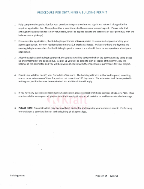 First page of the Building Permit Application Packet