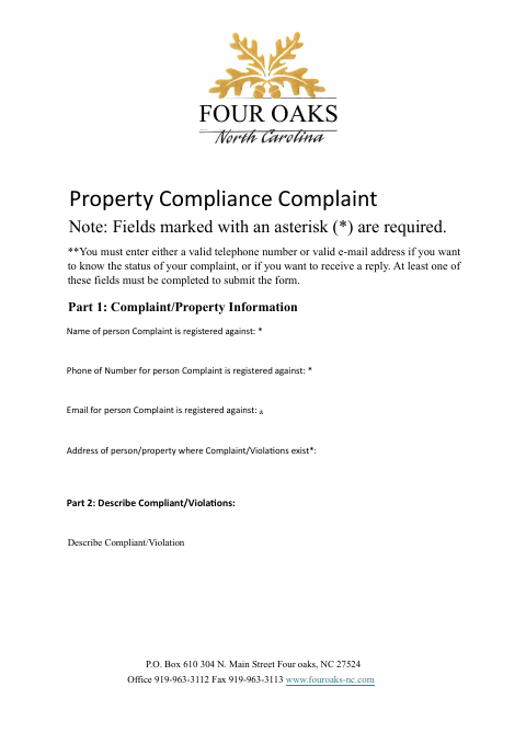 First page of the Property Compliance Complaint
