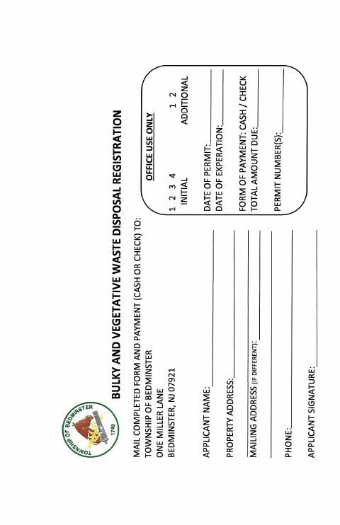 First page of the Bulky Waste Registration Form