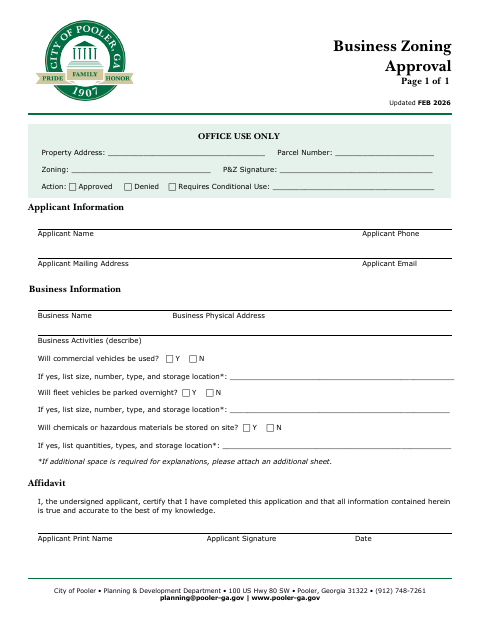 First page of the Business Zoning Approval
