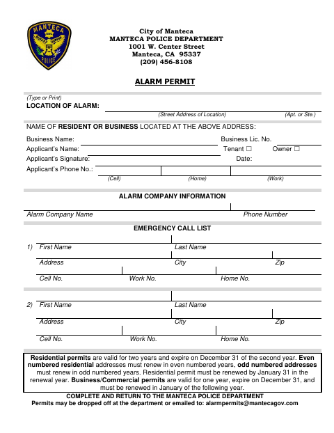 First page of the Alarm Permit