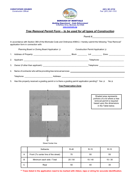 First page of the Tree Removal Permit Form for Construction