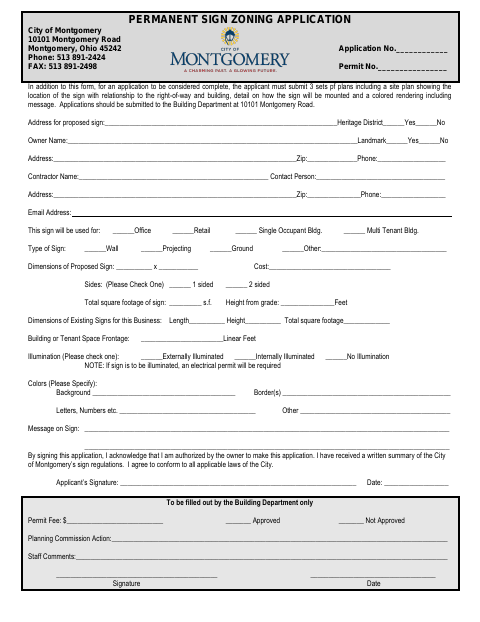First page of the Permanent Sign Zoning Application