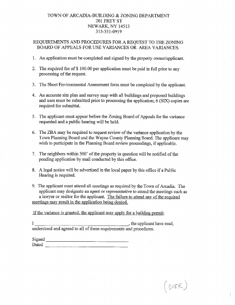 First page of the Zoning Application