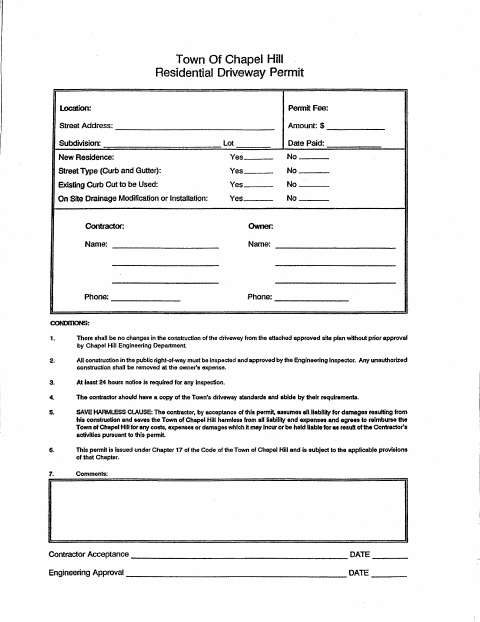 First page of the Residential Driveway Permit Form