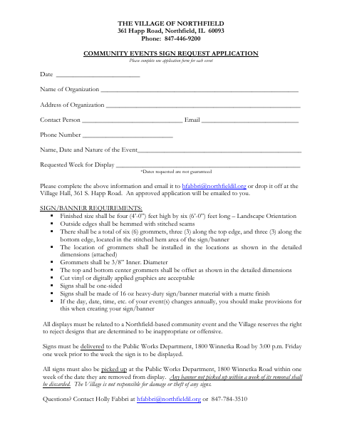 First page of the Community Events Sign Request Application