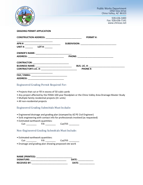 First page of the Grading Permit Application