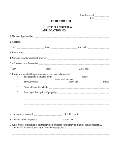 First page of the Site Plan Review Application