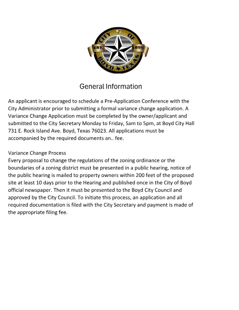First page of the Variance Request Application