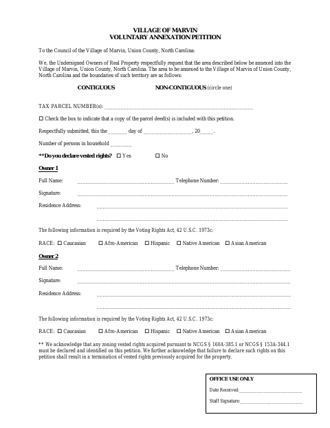 First page of the Voluntary Annexation Petition
