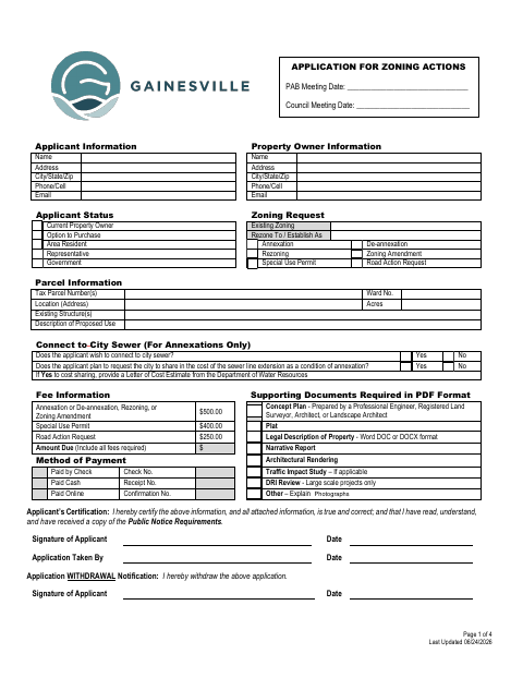 First page of the Zoning Action Application