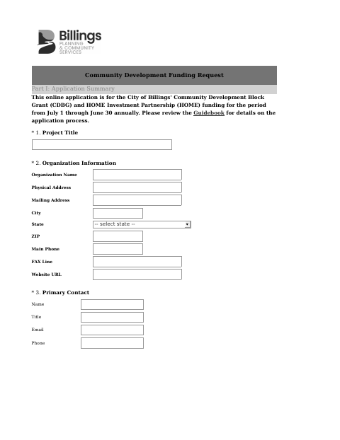 First page of the Community Development Funding Request