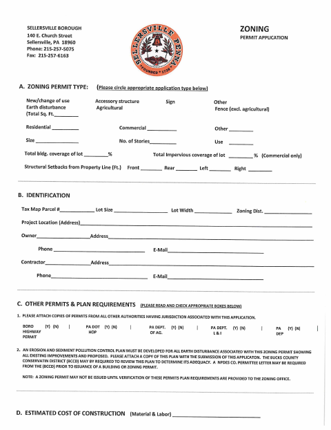 First page of the Zoning Permit Application