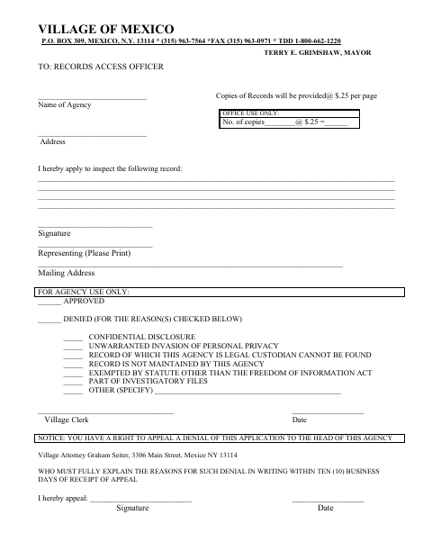 First page of the FOIL Request Form