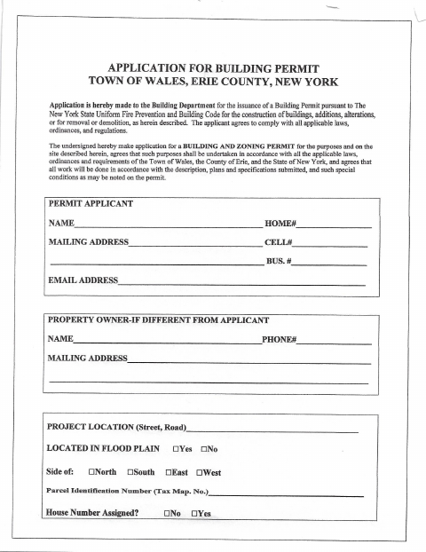 First page of the Building Permit Application